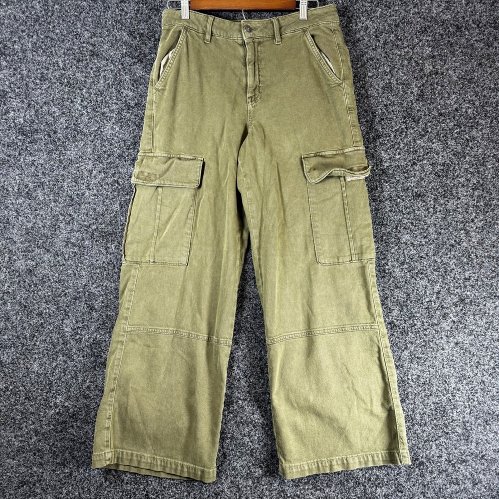 American Eagle High Rise Baggy Wide Leg Cargo Pants Olive Green Size‎ 8 Short
